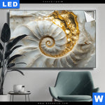 Leuchtbild Muschelspirale Mit Gold Querformat Produktvorschau mit dem Bild Muschelspirale mit Gold im Format Querformat.