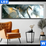 Leuchtbild Mystischer Schwan Im Nebel Panorama Produktvorschau mit dem Bild Mystischer Schwan im Nebel im Format Panorama.