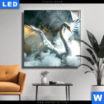 Leuchtbild Mystischer Schwan Im Nebel Quadrat Produktvorschau mit dem Bild Mystischer Schwan im Nebel im Format Quadrat.