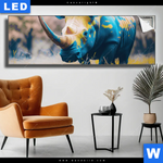 Leuchtbild Nashorn Farben Der Wildness Panorama Produktvorschau mit dem Bild Nashorn - Farben der Wildness im Format Panorama.