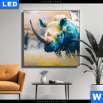 Leuchtbild Nashorn Farben Der Wildness Quadrat Produktvorschau mit dem Bild Nashorn - Farben der Wildness im Format Quadrat.