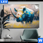 Leuchtbild Nashorn Farben Der Wildness Querformat Produktvorschau mit dem Bild Nashorn - Farben der Wildness im Format Querformat.