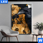 Leuchtbild Naturbild Rabe Blueten Hochformat Produktvorschau mit dem Bild Naturbild - Rabe & Blüten im Format Hochformat.