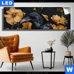 Leuchtbild Naturbild Rabe Blueten Panorama Produktvorschau mit dem Bild Naturbild - Rabe & Blüten im Format Panorama.