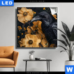 Leuchtbild Naturbild Rabe Blueten Quadrat Produktvorschau mit dem Bild Naturbild - Rabe & Blüten im Format Quadrat.