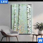 Leuchtbild Nebliger Birkenwald Hochformat Produktvorschau mit dem Bild Nebliger Birkenwald im Format Hochformat.