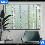 Leuchtbild Nebliger Birkenwald Querformat Produktvorschau mit dem Bild Nebliger Birkenwald im Format Querformat.