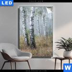Leuchtbild Nebliger Morgen Im Birkenwald Hochformat Produktvorschau mit dem Bild Nebliger Morgen im Birkenwald im Format Hochformat.