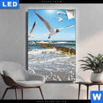 Leuchtbild Ostseekueste Moewen Hochformat Produktvorschau mit dem Bild Ostseeküste & Möwen im Format Hochformat.