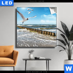 Leuchtbild Ostseekueste Moewen Quadrat Produktvorschau mit dem Bild Ostseeküste & Möwen im Format Quadrat.