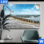 Leuchtbild Ostseekueste Moewen Querformat Produktvorschau mit dem Bild Ostseeküste & Möwen im Format Querformat.