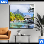 Leuchtbild Palmen Berg Auf Insel Quadrat Produktvorschau mit dem Bild Palmen & Berg auf Insel im Format Quadrat.