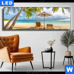 Leuchtbild Paradies Unter Palmen Panorama Produktvorschau mit dem Bild Paradies unter Palmen im Format Panorama.