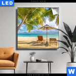 Leuchtbild Paradies Unter Palmen Quadrat Produktvorschau mit dem Bild Paradies unter Palmen im Format Quadrat.