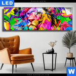 Leuchtbild Pop Art Loewe Panorama Produktvorschau mit dem Bild Pop Art Löwe im Format Panorama.