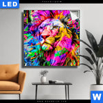 Leuchtbild Pop Art Loewe Quadrat Produktvorschau mit dem Bild Pop Art Löwe im Format Quadrat.