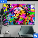 Leuchtbild Pop Art Loewe Querformat Produktvorschau mit dem Bild Pop Art Löwe im Format Querformat.