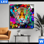 Leuchtbild Pop Art Tiger No 2 Quadrat Produktvorschau mit dem Bild Pop Art Tiger No. 2 im Format Quadrat.