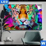 Leuchtbild Pop Art Tiger No 2 Querformat Produktvorschau mit dem Bild Pop Art Tiger No. 2 im Format Querformat.