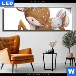 Leuchtbild Reh Haeschen Panorama Produktvorschau mit dem Bild Reh & Häschen im Format Panorama.