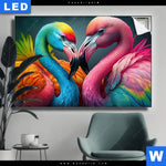 Leuchtbild Romantische Flamingos Querformat Produktvorschau mit dem Bild Romantische Flamingos im Format Querformat.