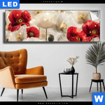 Leuchtbild Rote Und Weisse Mohnblumen Panorama Produktvorschau mit dem Bild Rote und weiße Mohnblumen im Format Panorama.