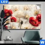 Leuchtbild Rote Und Weisse Mohnblumen Querformat Produktvorschau mit dem Bild Rote und weiße Mohnblumen im Format Querformat.