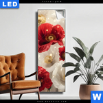 Leuchtbild Rote Und Weisse Mohnblumen Schmal Produktvorschau mit dem Bild Rote und weiße Mohnblumen im Format Schmal.