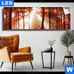 Leuchtbild Roter Herbstwald Panorama Produktvorschau mit dem Bild Roter Herbstwald im Format Panorama.