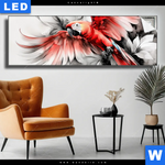 Leuchtbild Roter Papagei Im Flug Panorama Produktvorschau mit dem Bild Roter Papagei im Flug im Format Panorama.