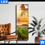 Leuchtbild Ruhiger Morgen Am See Schmal Produktvorschau mit dem Bild Ruhiger Morgen am See im Format Schmal.