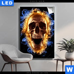 Leuchtbild Schaedel In Flammen Hochformat Produktvorschau mit dem Bild Schädel in Flammen im Format Hochformat.