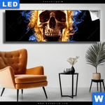 Leuchtbild Schaedel In Flammen Panorama Produktvorschau mit dem Bild Schädel in Flammen im Format Panorama.