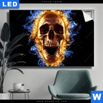 Leuchtbild Schaedel In Flammen Querformat Produktvorschau mit dem Bild Schädel in Flammen im Format Querformat.