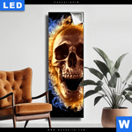 Leuchtbild Schaedel In Flammen Schmal Produktvorschau mit dem Bild Schädel in Flammen im Format Schmal.