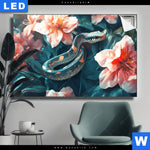 Leuchtbild Schlange Zwischen Grossen Blueten Querformat Produktvorschau mit dem Bild Schlange zwischen großen Blüten im Format Querformat.