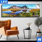 Leuchtbild Schoener Tag In Island Panorama Produktvorschau mit dem Bild Schöner Tag in Island im Format Panorama.