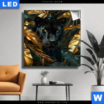 Leuchtbild Schwarzer Panther Im Dschungel Quadrat Produktvorschau mit dem Bild Schwarzer Panther im Dschungel im Format Quadrat.