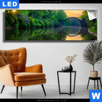 Leuchtbild See Mit Alter Bruecke Aus Stein Panorama Produktvorschau mit dem Bild See mit alter Brücke aus Stein im Format Panorama.