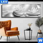 Leuchtbild Silberne Zen Harmonie Panorama Produktvorschau mit dem Bild Silberne Zen Harmonie im Format Panorama.