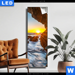 Leuchtbild Sonnenuntergang In Meeresgrotte Schmal Produktvorschau mit dem Bild Sonnenuntergang in Meeresgrotte im Format Schmal.