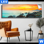 Leuchtbild Sonnenuntergang Ueber Dem Meer Panorama Produktvorschau mit dem Bild Sonnenuntergang über dem Meer im Format Panorama.