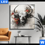 Leuchtbild Starker Bulle Mit Blumen Quadrat Produktvorschau mit dem Bild Starker Bulle mit Blumen im Format Quadrat.