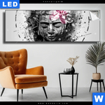 Leuchtbild Statue Mit Blume Grunge Stil Panorama Produktvorschau mit dem Bild Statue mit Blume - Grunge-Stil im Format Panorama.