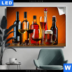 Leuchtbild Stillleben Flaschen Glaeser Querformat Produktvorschau mit dem Bild Stillleben Flaschen Gläser im Format Querformat.