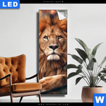 Leuchtbild Stolzer Blick Des Loewen Schmal Produktvorschau mit dem Bild Stolzer Blick des Löwen im Format Schmal.
