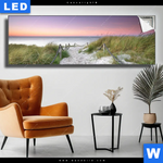 Leuchtbild Strandweg Im Sonnenuntergang Panorama Produktvorschau mit dem Bild Strandweg im Sonnenuntergang im Format Panorama.