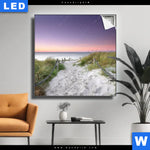 Leuchtbild Strandweg Im Sonnenuntergang Quadrat Produktvorschau mit dem Bild Strandweg im Sonnenuntergang im Format Quadrat.