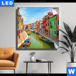 Leuchtbild Strassen Von Venedig Quadrat Produktvorschau mit dem Bild Straßen von Venedig im Format Quadrat.