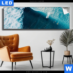 Leuchtbild Surfer Welle Panorama Produktvorschau mit dem Bild Surfer Welle im Format Panorama.